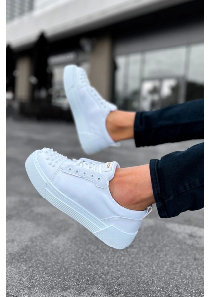 SHO169 Bağcıklı Gotik Çivili Metal Cbt Thorn Erkek Ayakkabı Beyaz indirimleri