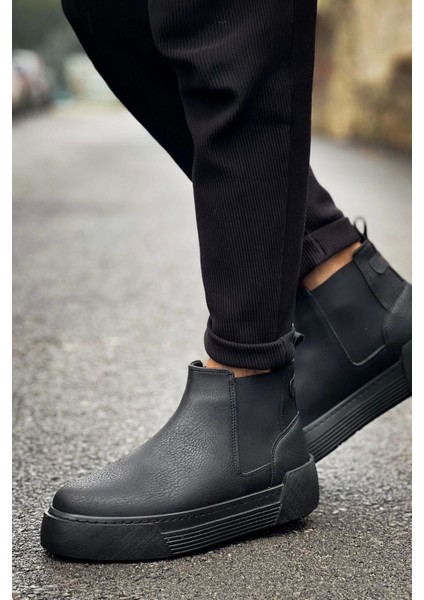 SHO069 Bağcıksız Lastikli Chelsea Crt Harmany Erkek Bot Sıyah modelleri