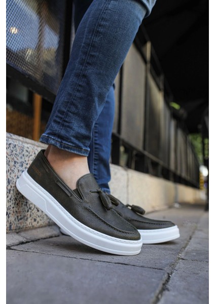 SHO127 Bağcıksız Püsküllü Cbt Loafer-X Erkek Ayakkabı Hakı