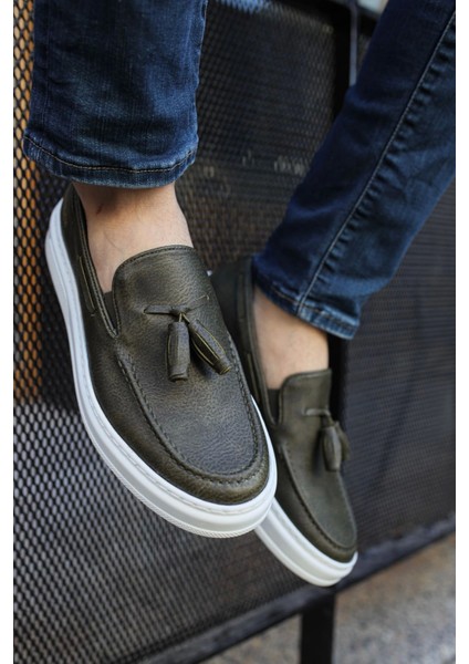 SHO127 Bağcıksız Püsküllü Cbt Loafer-X Erkek Ayakkabı Hakı