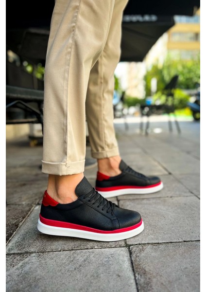 SHO979 Bağcıklı Rahat Taban Santoni Gbt Spor Erkek Ayakkabı Sıyah/kırmızı