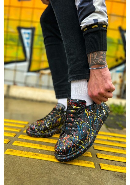 SHO254 Bağcıklı Yüksek Taban Özel Tasarım Cst Pittura Erkek Ayakkabı 498 Sarı / Mavı / Kırmızı Splush