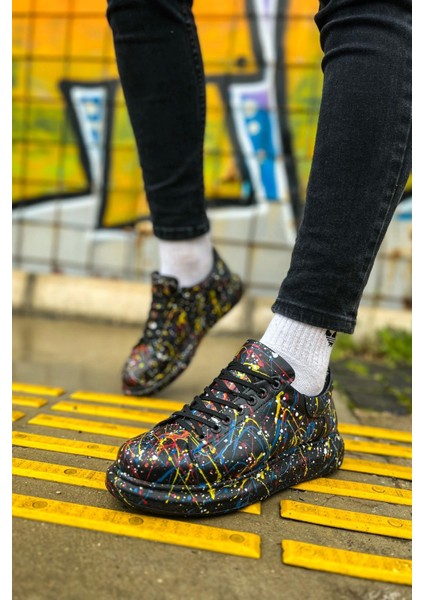 SHO254 Bağcıklı Yüksek Taban Özel Tasarım Cst Pittura Erkek Ayakkabı 498 Sarı / Mavı / Kırmızı Splush indirimleri