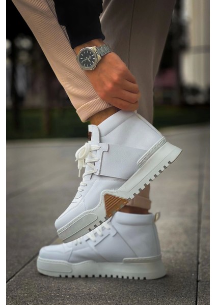 SHO057 Bağcıklı Tasarım Taban Gbz Ghost Line Erkek Spor Bot Beyaz / Beyaz