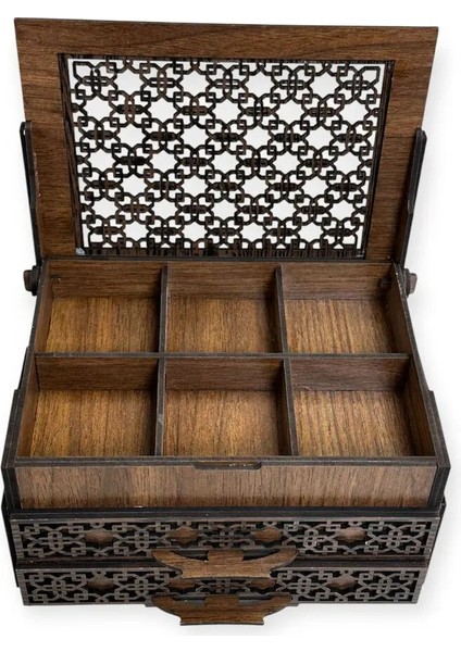 Bir Lazer Dekoratif 3 Çekmeceli Takı Bijuteri Mücevher Kutusu Organizer Düzenleyici Ahşap 19 x 25 x 15 cm fiyatları