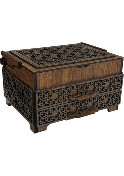 Bir Lazer Dekoratif 3 Çekmeceli Takı Bijuteri Mücevher Kutusu Organizer Düzenleyici Ahşap 14 x 20 x 11 cm fırsatları