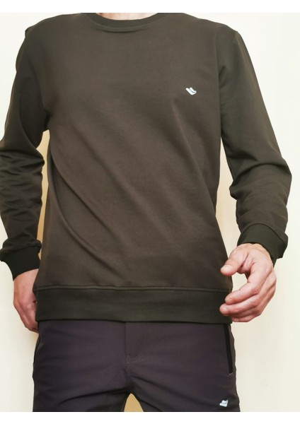 Erkek Haki Bisiklet Yaka Uzun Kol Sweatshirt 7025-13