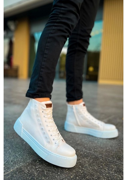 SHO167 Bağcıklı Yüksek Taban Gbt Blazer Erkek Spor Bot Beyaz / Beyaz fiyatları