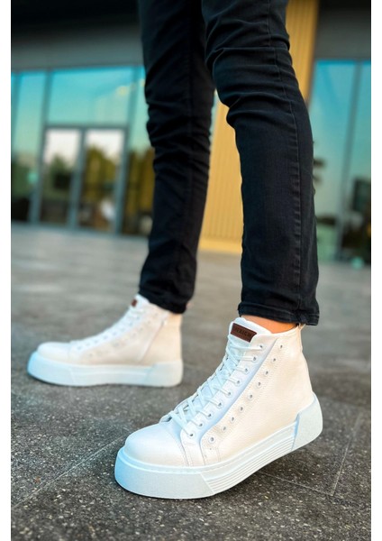 SHO167 Bağcıklı Yüksek Taban Gbt Blazer Erkek Spor Bot Beyaz / Beyaz