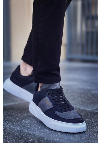 SHO087 Bağcıklı Yüksek Taban Cbt Kenton Erkek Ayakkabı Sıyah / Antrasıt