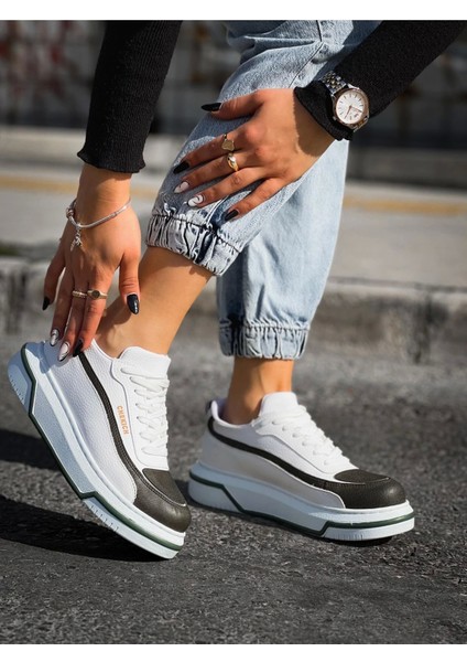 SHO241 Bağcıklı Yüksek Taban Özel Tasarım Cbt Signature Line Up Erkek Ayakkabı Hakı/beyaz