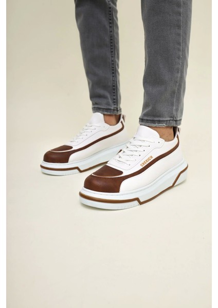 SHO241 Bağcıklı Yüksek Taban Özel Tasarım Cbt Signature Line Up Erkek Ayakkabı Taba/beyaz