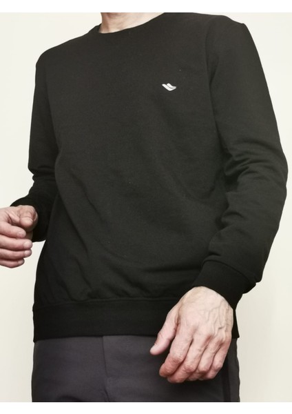 Erkek Siyah Bisiklet Yaka Uzun Kol Sweatshirt 7025-02