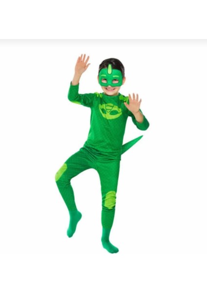 Pija Maskeliler Kostüm Catboy Kedi Çocuk (Yeşil) Maskeli Doğum Günü Kostümü