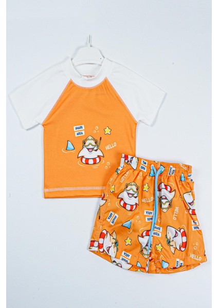 Yeni Sezon Shark Area Baskılı Iki Parça Dalgıç Kumaş -Uv Korumalı- Şortlu-Erkek Mayo