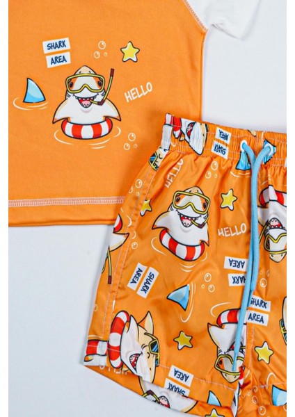 Yeni Sezon Shark Area Baskılı Iki Parça Dalgıç Kumaş -Uv Korumalı- Şortlu-Erkek Mayo fiyatları