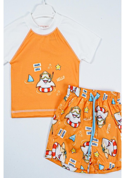 Yeni Sezon Shark Area Baskılı Iki Parça Dalgıç Kumaş -Uv Korumalı- Şortlu-Erkek Mayo modelleri