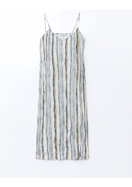 Lcw Vision V Yaka Çizgili Askılı Saten Kadın Elbise