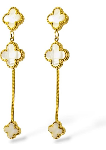 Vnclf Model Beyaz Yonca Sallantılı Çelik Küpe