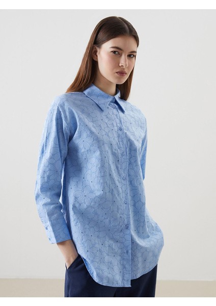 Lcw Modest Çiçekli Oversize Poplin Kadın Gömlek Tunik