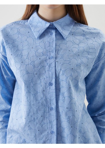 Lcw Modest Çiçekli Oversize Poplin Kadın Gömlek Tunik