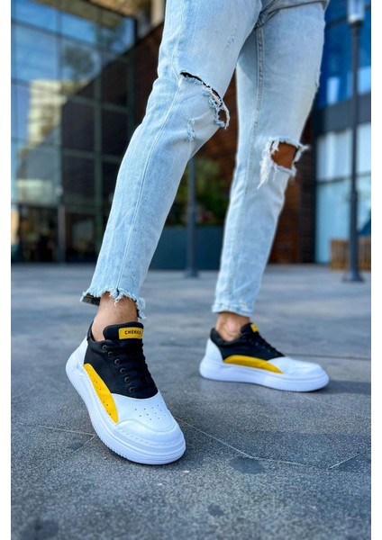 SHO115 Bağcıklı Yüksek Taban Cbt Literide Erkek Ayakkabı Beyaz/sarı/sıyah fiyatları