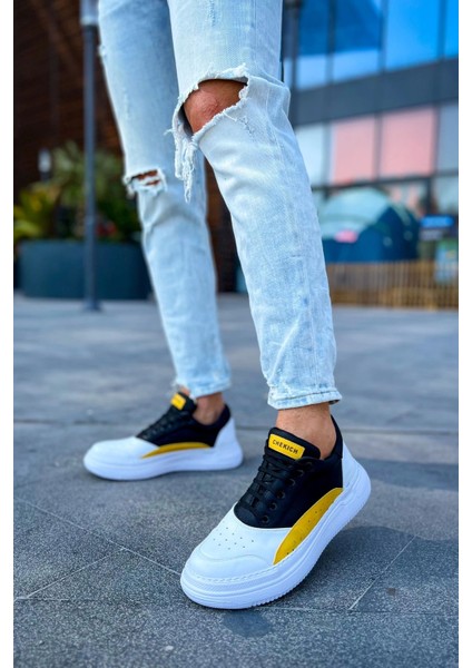 SHO115 Bağcıklı Yüksek Taban Cbt Literide Erkek Ayakkabı Beyaz/sarı/sıyah modelleri