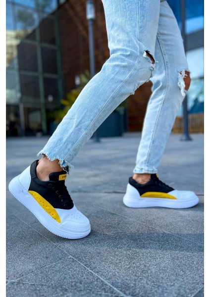 SHO115 Bağcıklı Yüksek Taban Cbt Literide Erkek Ayakkabı Beyaz/sarı/sıyah fırsatları