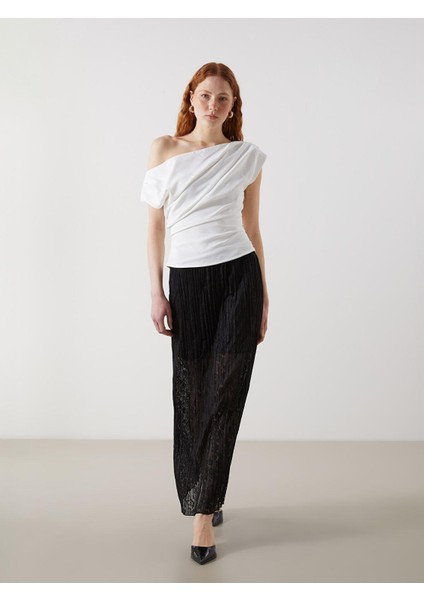 Lcw Vision Beli Lastikli Desenli Kadın Pileli Etek