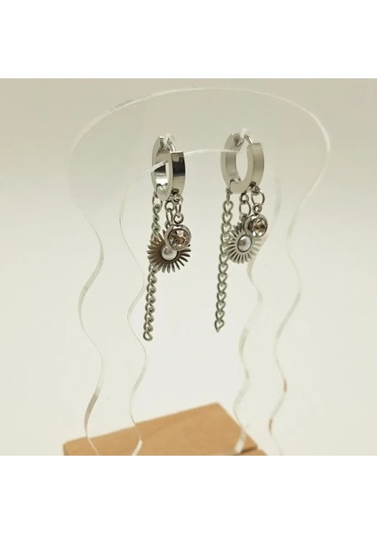 Işıltı Güneşi Çelik Küpe Silver Sallantılı modelleri