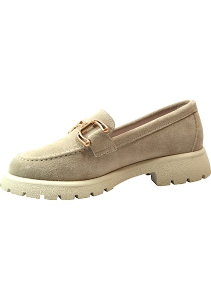 4262 Deri Nubuk Tokalı Kadın Loafer Ayakkabı