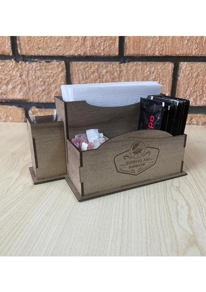 Ahşap Cafe Restaurant Oteller Için Masa Üstü Peçetelik Logolu