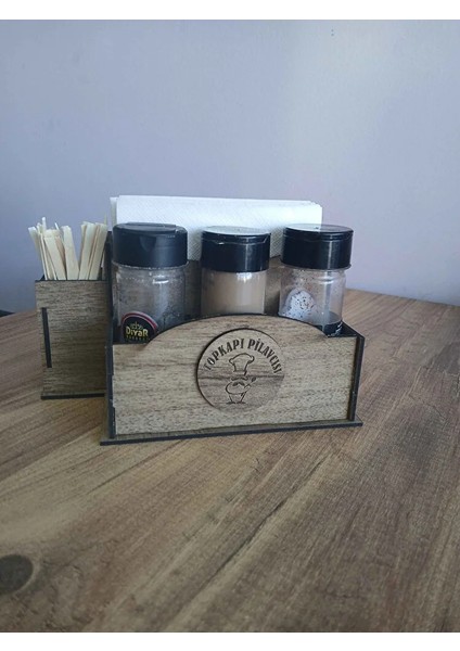 Ahşap Cafe Restaurant Oteller Için Masa Üstü Peçetelik Logolu