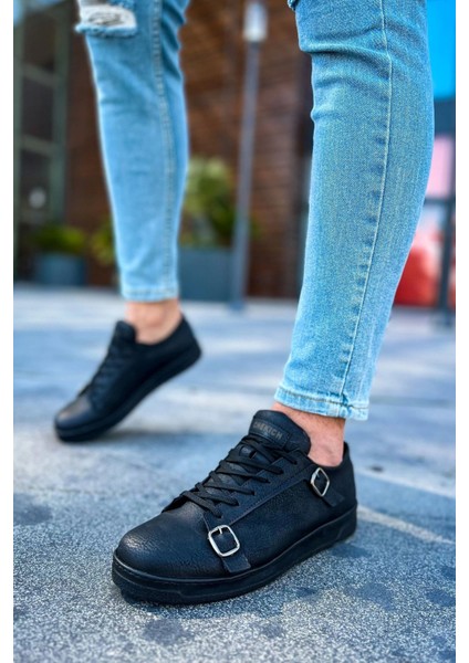 SHO191 Bağcıklı Toka Detaylı Cst Side Buckle Erkek Ayakkabı Sıyah