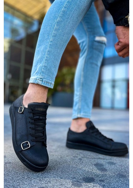 SHO191 Bağcıklı Toka Detaylı Cst Side Buckle Erkek Ayakkabı Sıyah
