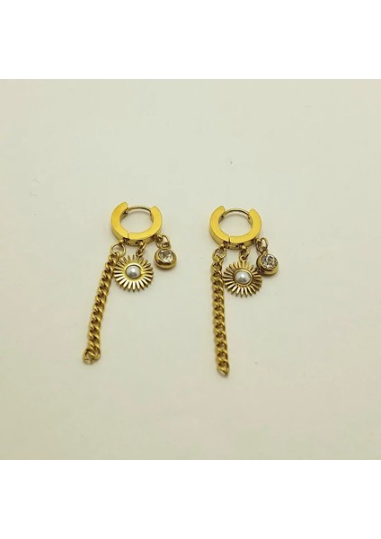 Işıltı Güneşi Çelik Küpe Gold Sallantılı