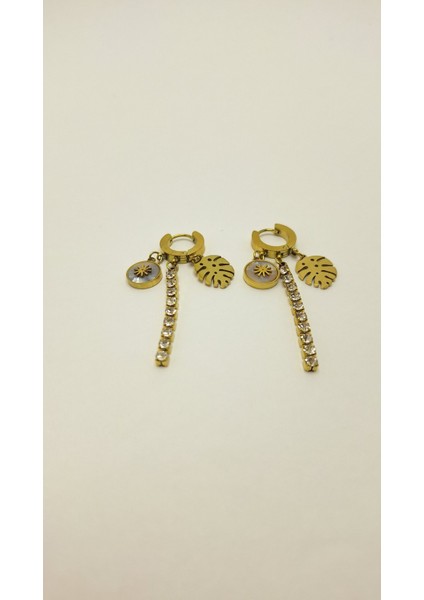 Su Yolu Sallantılı Yaprak Detay Çelik Küpe