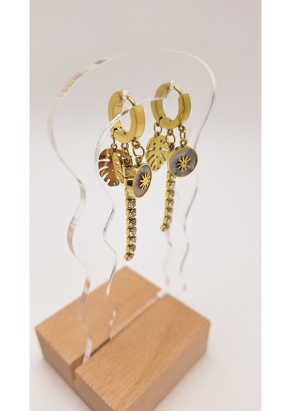 Su Yolu Sallantılı Yaprak Detay Çelik Küpe modelleri