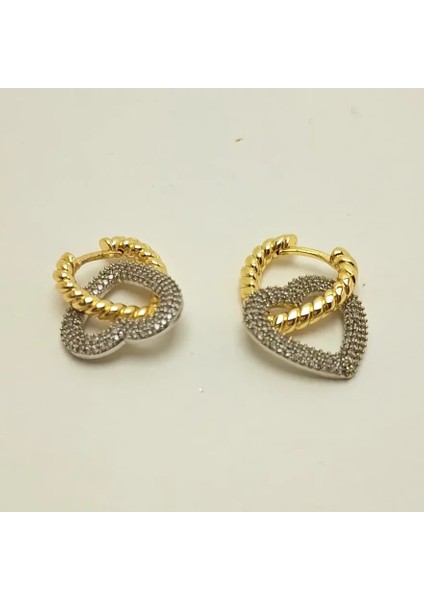 Kalp Model Taşlı Çelik Küpe