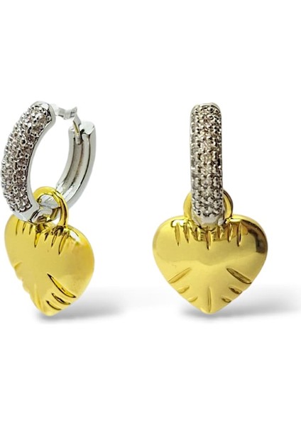 Balon Kalp Taşlı Halka Çelik Küpe