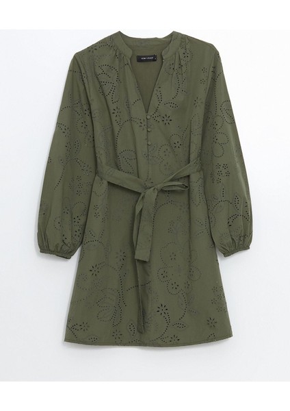 Lcw Vision Kaçık Yaka Kendinden Desenli Brode Kadın Elbise indirimleri