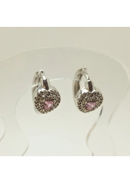 Pembe Taşlı Kalp Halka Çelik Küpe Silver fiyatları