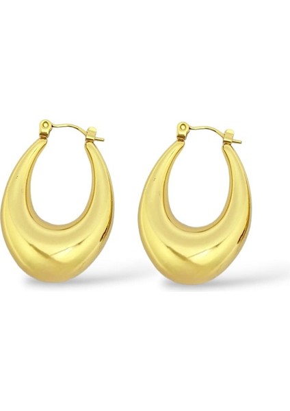 Elips Kalın Halka Çelik Küpe