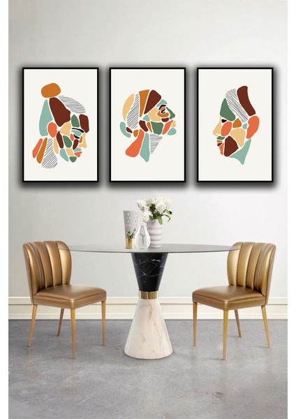Minimalist Bohem Kadın Duvar Tablosu Çerçeve Görünümlü 3 Parça
