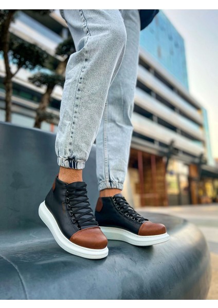 SHO258 Bağcıklı Yüksek Taban Gbt Roma Colourful Erkek Spor Bot Sıyah/taba