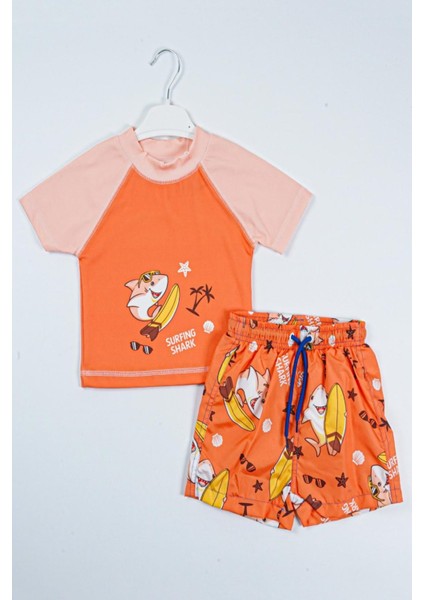 Yeni Sezon Surfıng Shark Baskılı Iki Parça Dalgıç Kumaş -Uv Korumalı- Şortlu-Erkek Mayo