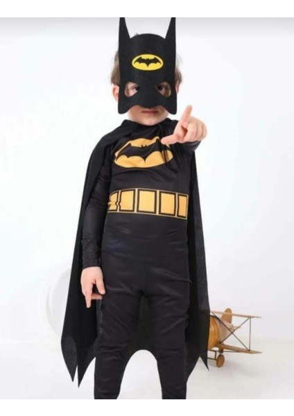Erkek Çocuk Doğum Günü Siyah Batman Pelerinli Maskeli Kostüm Tek Maskeli