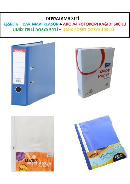 Dosyalama Seti 2 ( Klasör + Fotokopi Kağıdı + Pls. Telli Dosya + Poşet Dosya )
