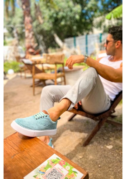 SHO173 Bağcıklı Yüksek Taban Fitilli Kbt Velluto Erkek Ayakkabı Su Yesılı modelleri