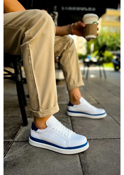 SHO979 Bağcıklı Rahat Taban Santoni Gbt Spor Erkek Ayakkabı Beyaz/mavı fiyatları